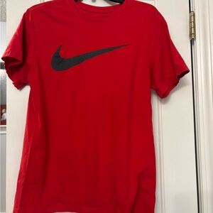 Nike Men's Red Short Sleeve Tee with Black Logo